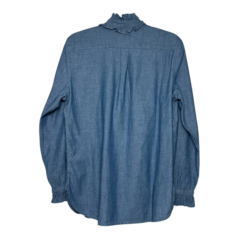 J. Crew Womens Ruffle Collar Chambray Shirt Blue Classic Fit Size 8 NEW!